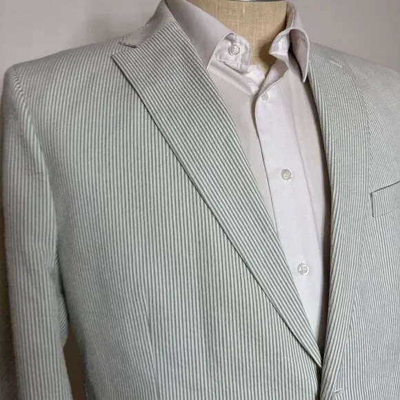 Tommy Hilfiger 48R Blazer Sport Coat Mens Green Seersucker Stripe Cotton - Picture 2 of 11
